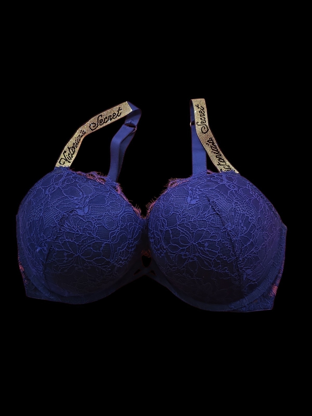 Victoria's Secret Bombshell Blue Lace Push-Up Bra with Branded Gold Straps